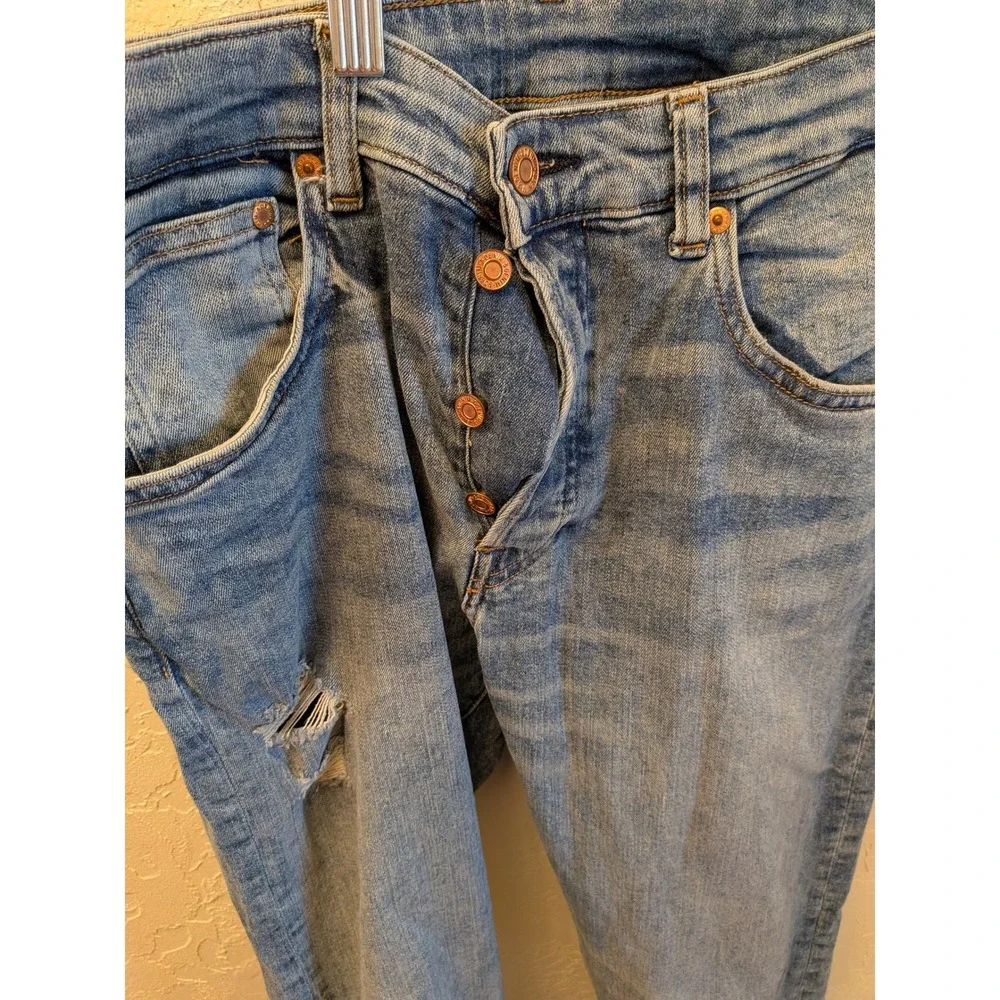 H&M Denim Ripped Slim‎ Fit Jeans Mens Blue Button Fly size 34